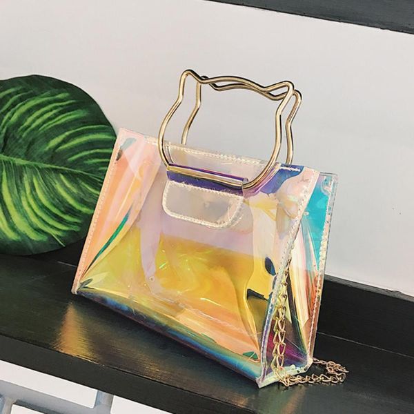 storage bags women laser leather shoulder bag chain handbag cat ears handle lnclined female crossbody sac